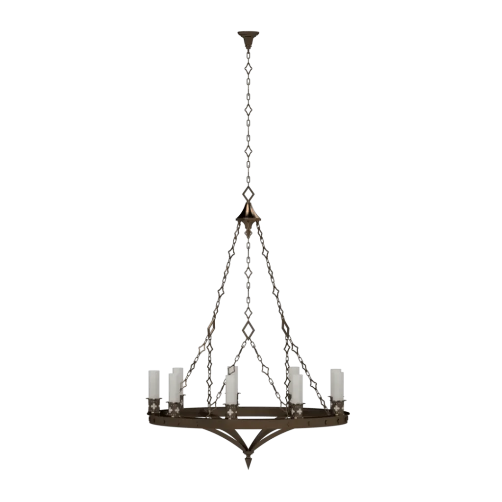 Skellig chandelier multi-tiered dark metal chandelier with exposed white candle-style lights for elegant lighting
