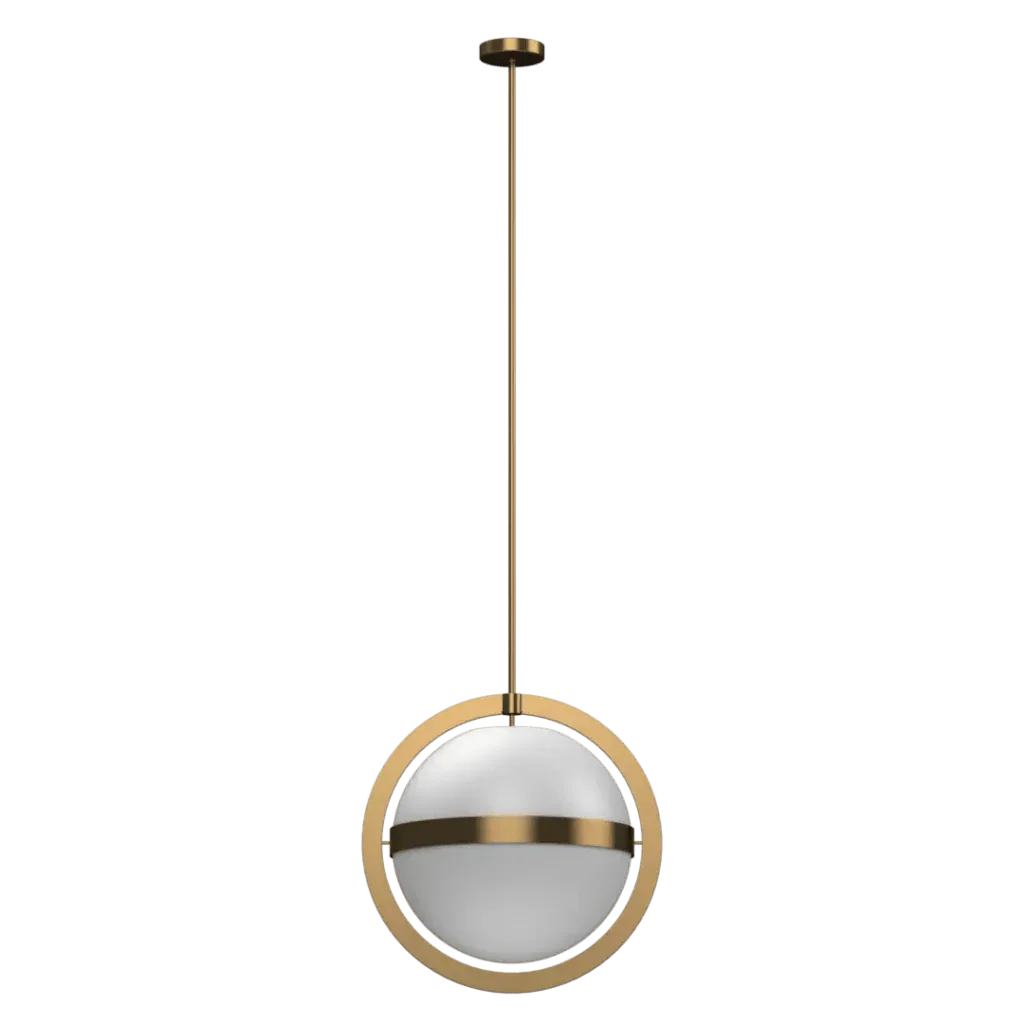 Stria Pendant - polished brass finish, side profile showing thin suspension rod and circular ceiling canopy