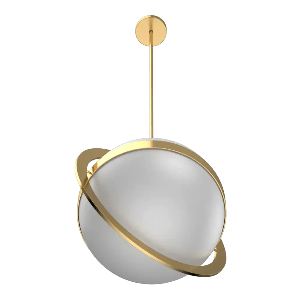 Stria Pendant - polished brass finish, lifestyle view suspended in room