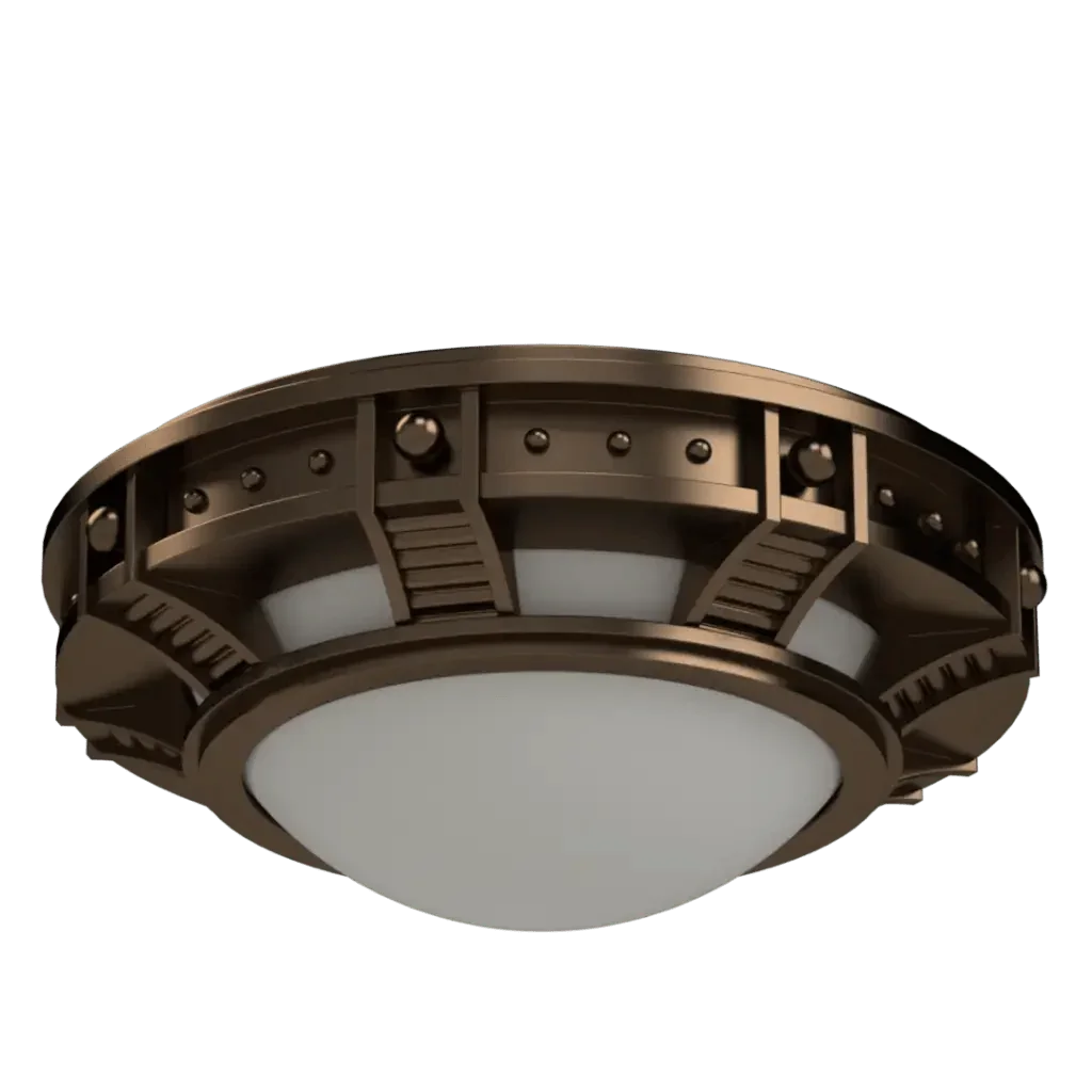 Symphonia Flush Mount - polished brass finish, angled view showing machined ball details