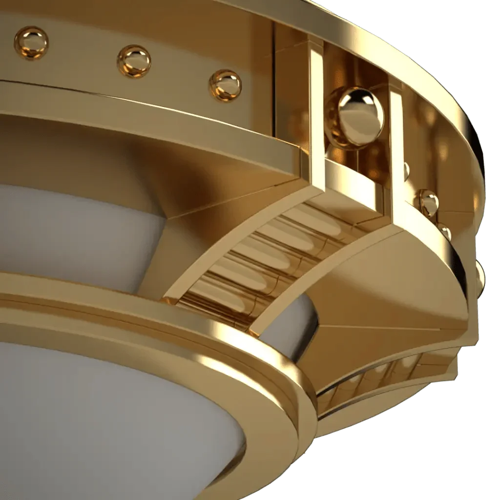 Symphonia Flush Mount - polished brass finish, close-up of glass globe diffuser