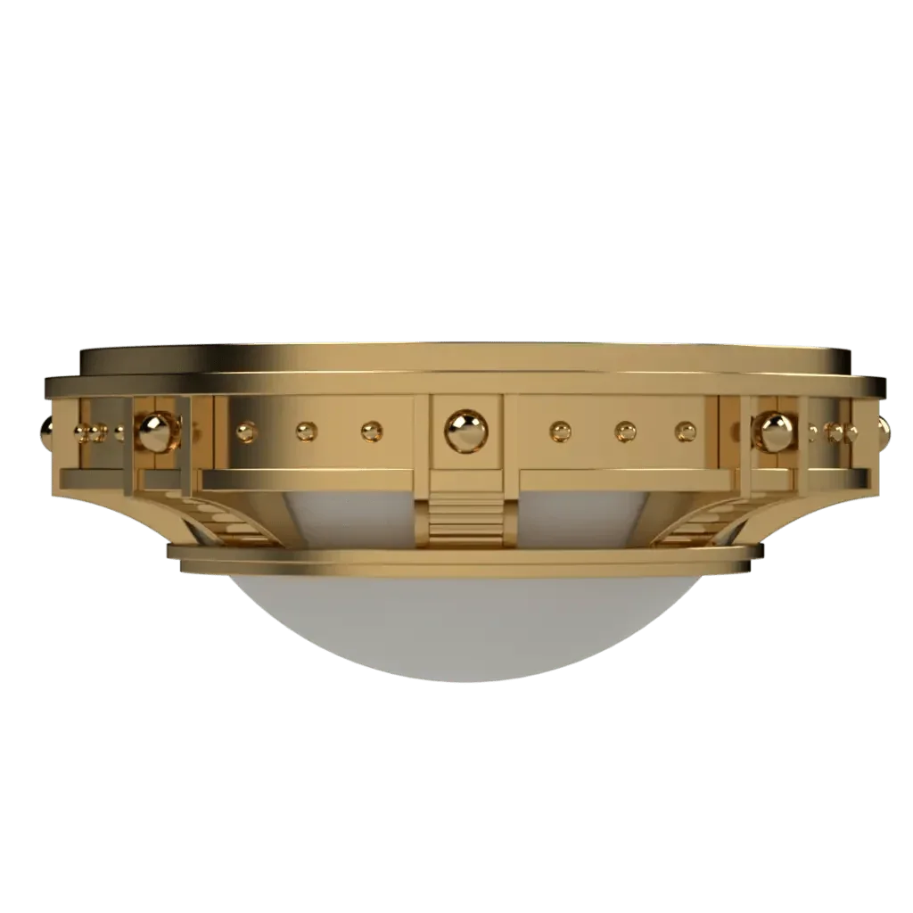 Symphonia Flush Mount - polished brass finish, detail of turned stem and spun elements