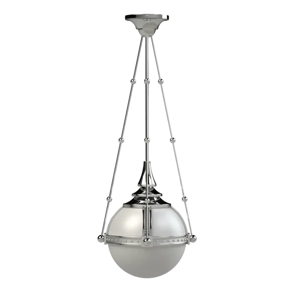 Polished chrome symphonia globe pendant light with opal glass globe ideal for modern interior lighting