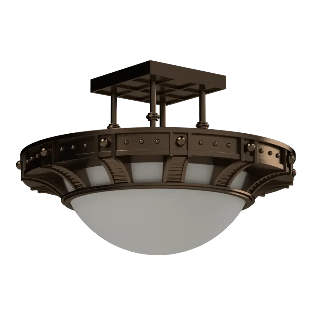 Symphonia Semi-Flush Mount - polished brass finish, angled view showing machined ball details