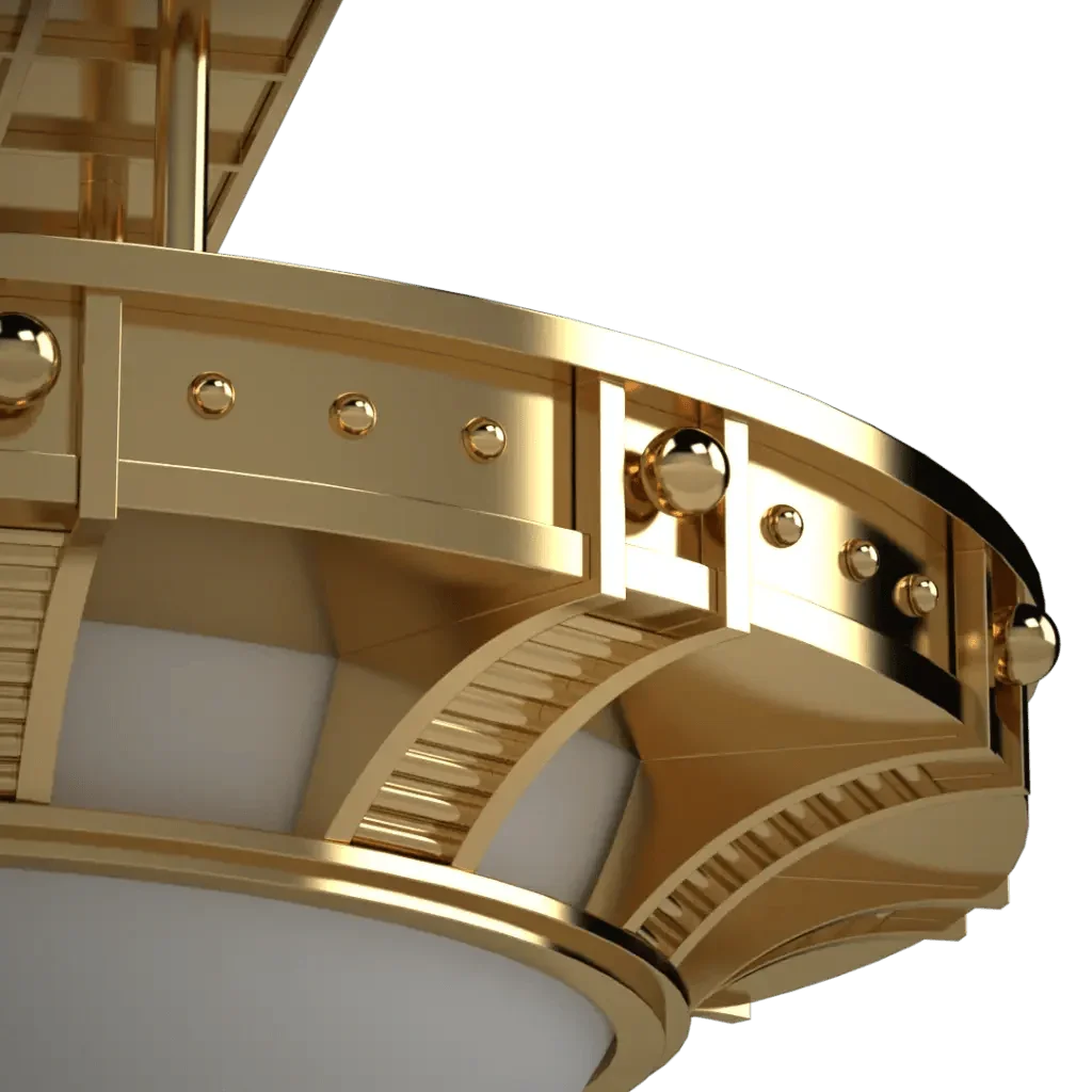Symphonia Semi-Flush Mount - polished brass finish, close-up of glass globe diffuser