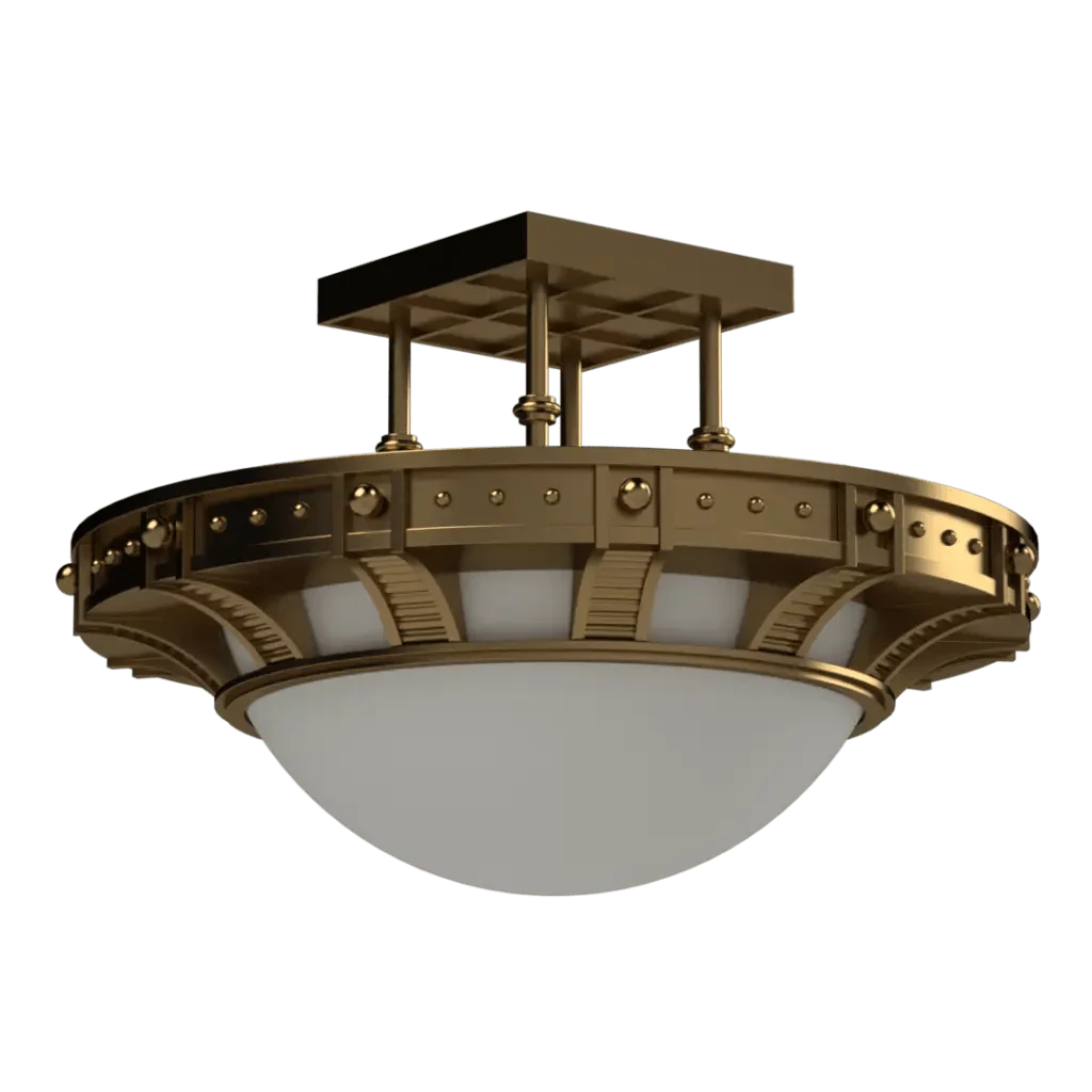 Symphonia Semi-Flush Mount - polished brass finish, front view with light off