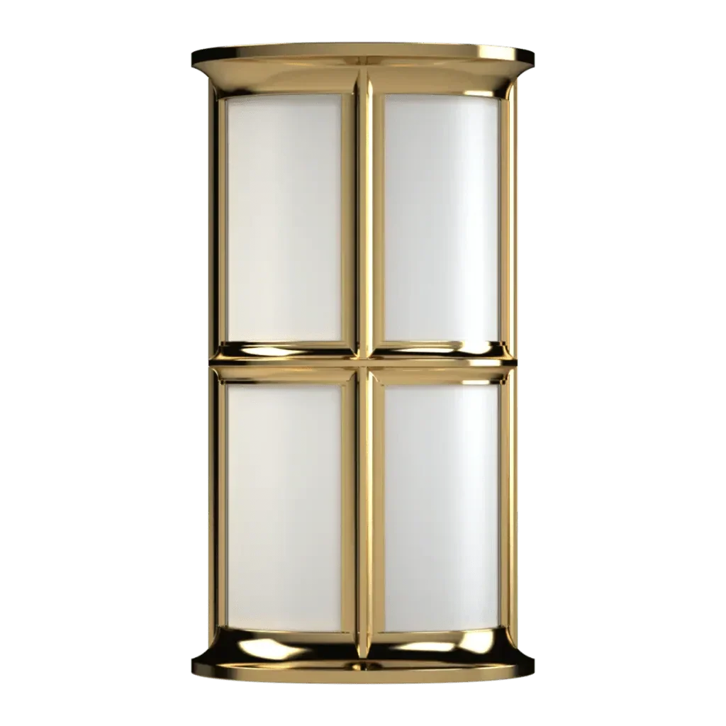 Rectangular brass outdoor wall light classic tilton sconce with four white frosted glass panels