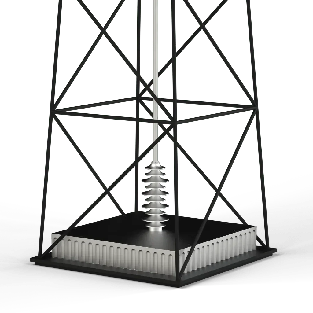Transmission floor lamp base insulator in gray porcelain for large transmission tower use shown from the back side