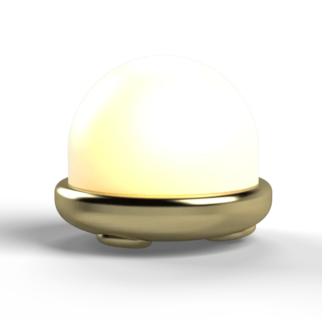 A glowing dome-shaped trillium table lamp with a gold base designed for elegant ambient lighting