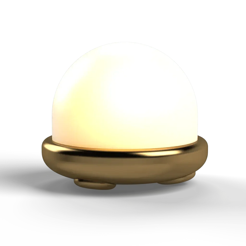 Trillium table lamp featuring a luminous dome-shaped night light with a golden metal base for ambient lighting