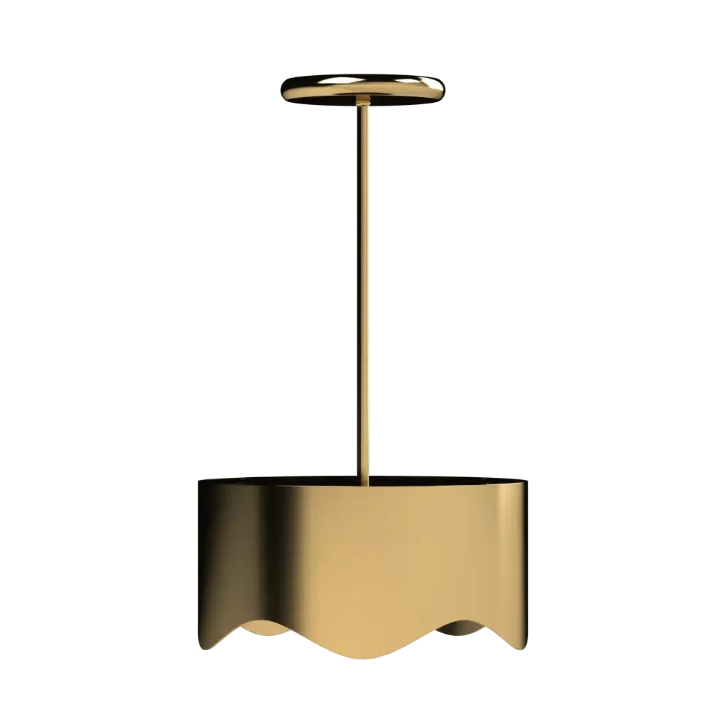 Ventus Pendant - polished brass finish, lifestyle view suspended in room