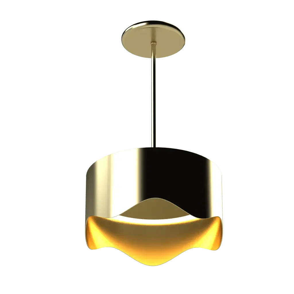 Ventus Pendant - polished brass finish, three-quarter view showing fluid wavy bottom rim