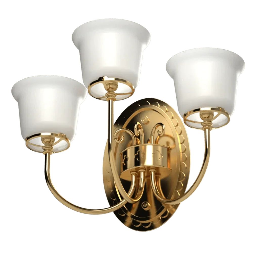 Washington Ave. Sconce - polished brass finish, front elevation showing three-arm candelabra form with curved arms