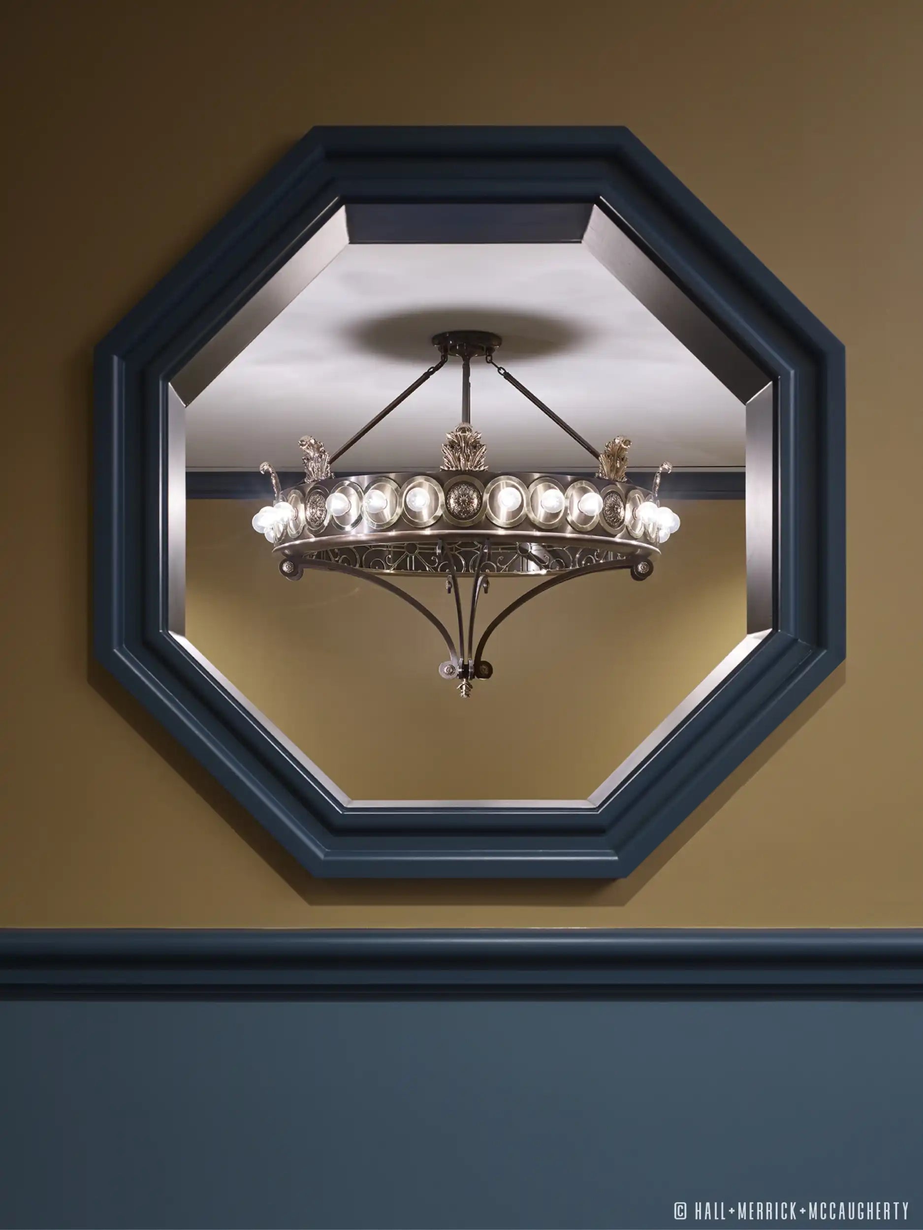 An ornate, dark-finished metal chandelier with multiple exposed bulbs, suitable for a refined interior.