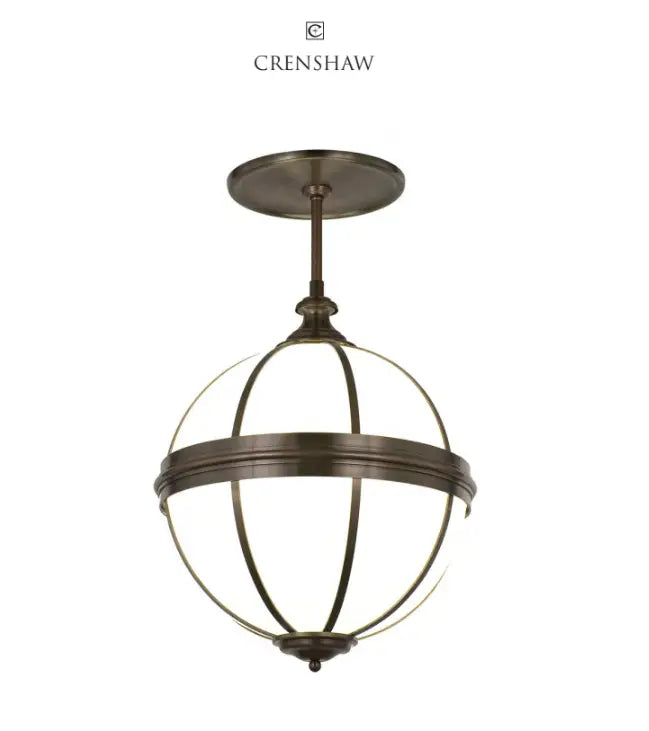 Bronze-finished globe pendant light with white glass panels in Crenshaw Lights installation