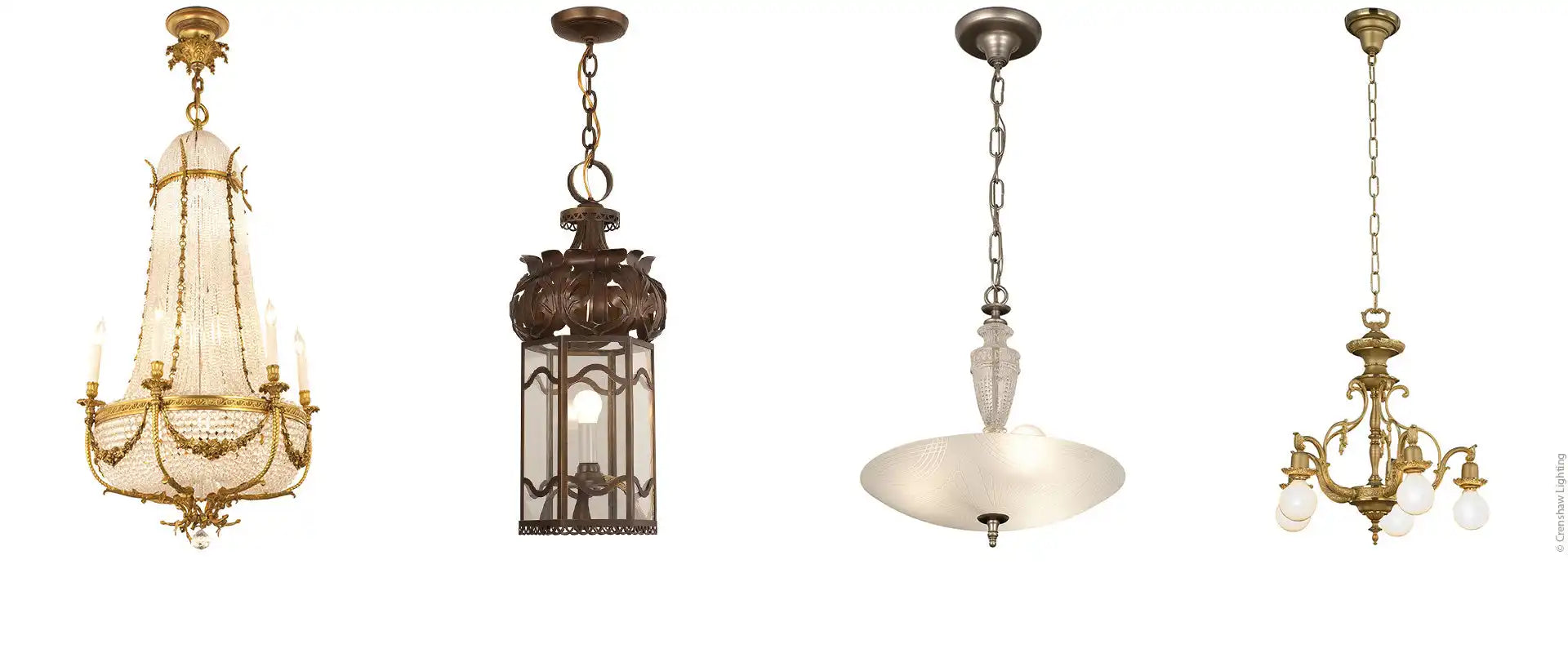 Four ornate hanging light fixtures.