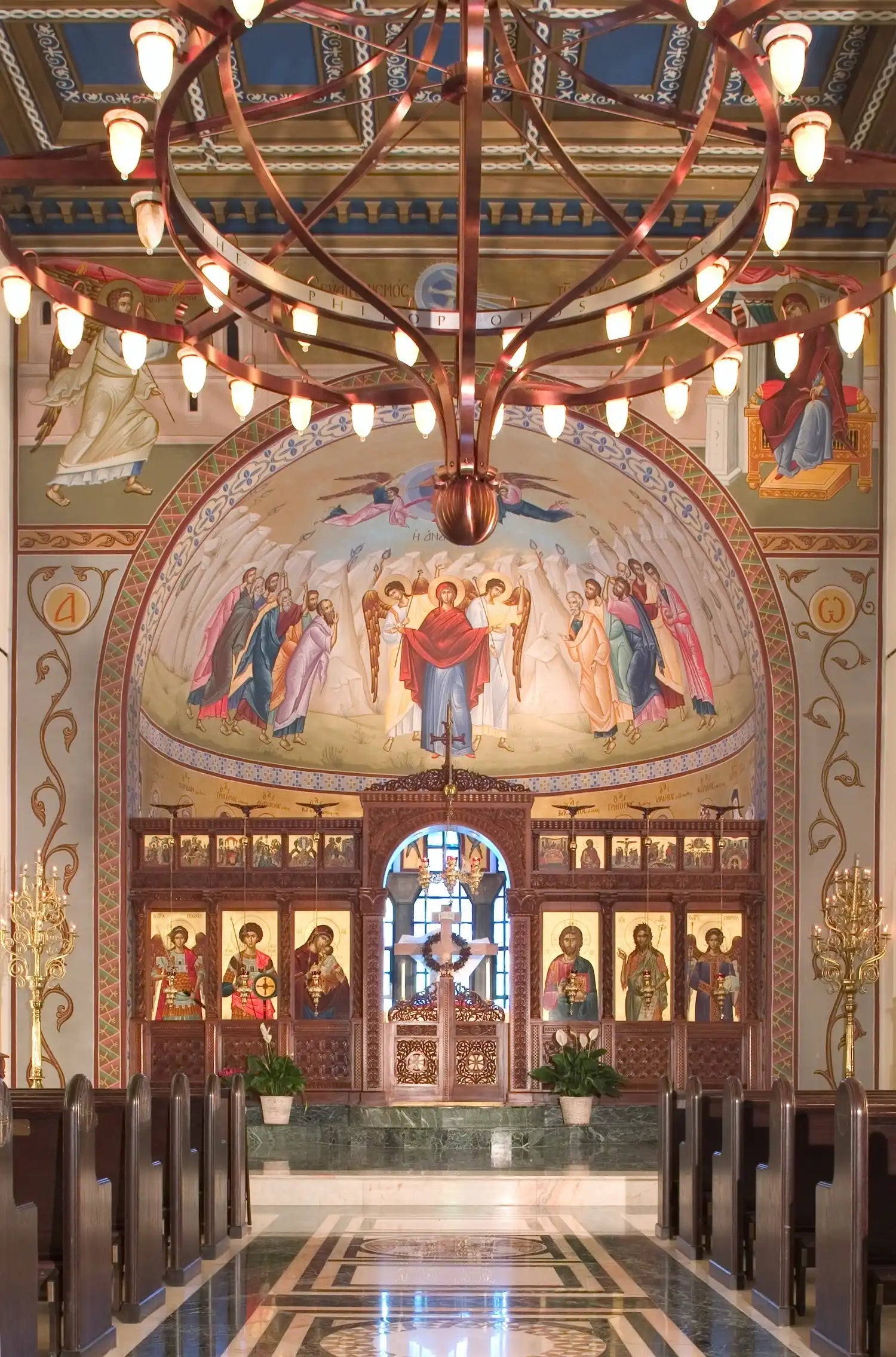 Ornate chandelier in an Orthodox church.