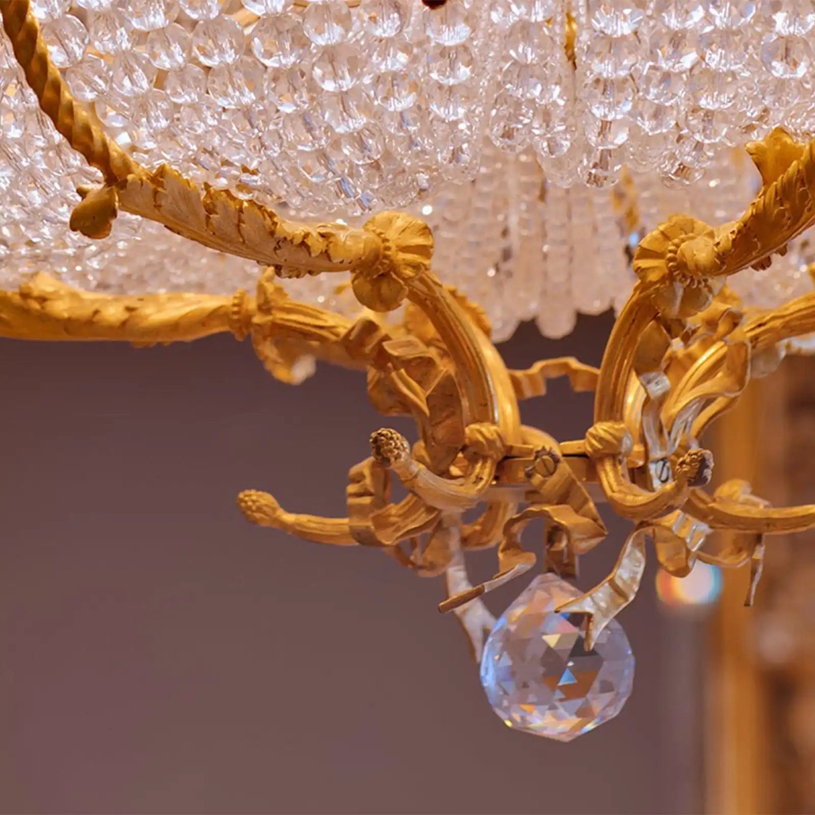 Ornate gold and crystal chandelier.