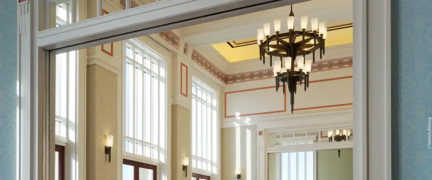 Ornate chandelier with multiple lights.