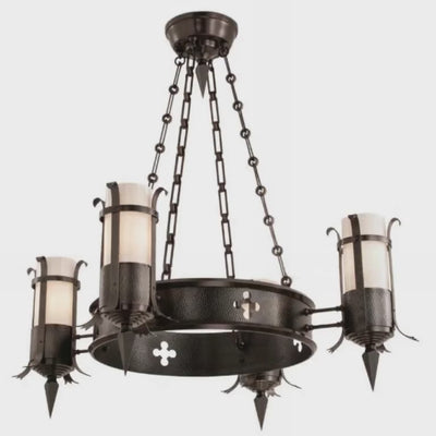 Templar Chandelier - AI-generated ambient video: forged brass chandelier with candelabra shades, gentle motion