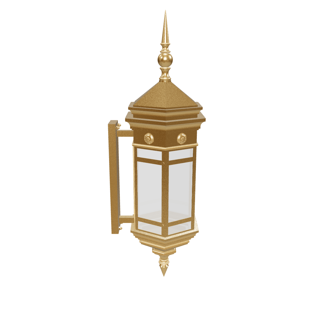 Decorative gold wall light fixture on a white background